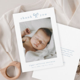 Tarjeta De Agradecimiento Foto de bebé niño con lazo azul simple