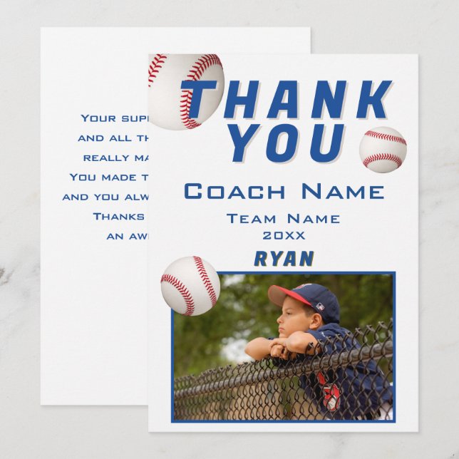 Tarjeta De Agradecimiento Foto de béisbol jugador equipo entrenador (Anverso / Reverso)