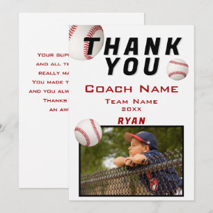 Tarjeta De Agradecimiento Foto de béisbol jugador equipo entrenador