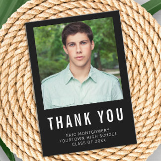 Tarjeta De Agradecimiento Foto de Black White Graduation Gracias