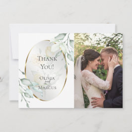 Tarjeta De Agradecimiento Foto de Boda | Acuarela Rosa Marfil Amarillo Rubor