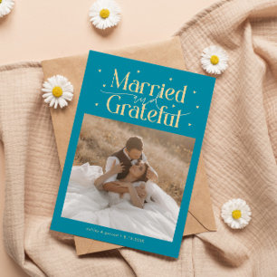 Tarjeta De Agradecimiento Foto de boda Aqua Casados y Agradecidos