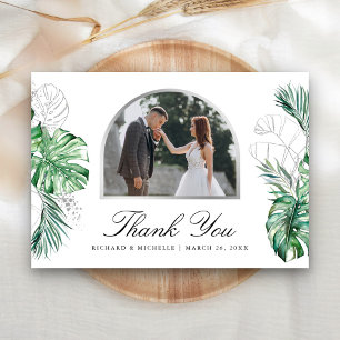 Tarjeta De Agradecimiento Foto de Boda Arco de Palma de Plata Tropical