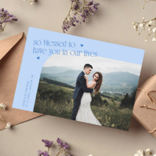Tarjeta De Agradecimiento Foto de boda azul hielo Tan Bendecida