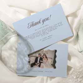 Tarjeta De Agradecimiento Foto de boda azul y marrón 