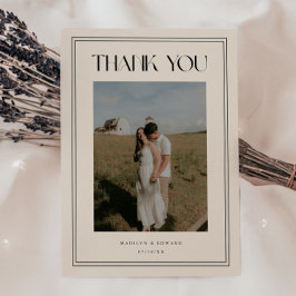 Tarjeta De Agradecimiento Foto de boda beige marfil minimalista moderna