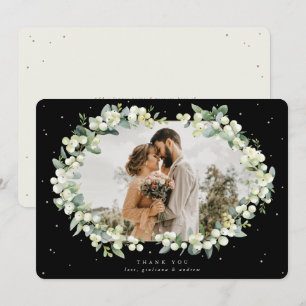Tarjeta De Agradecimiento Foto de Boda Black/Cream Snowberry+Eucalyptus