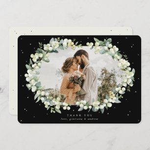 Tarjeta De Agradecimiento Foto de Boda Black/Cream Snowberry+Eucalyptus