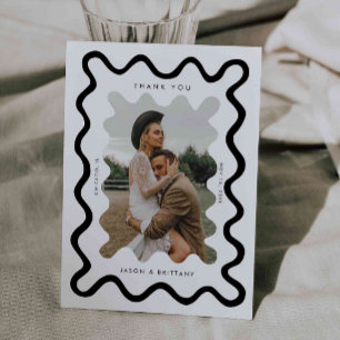 Tarjeta De Agradecimiento Foto de Boda blanco de línea dibujada a mano apres