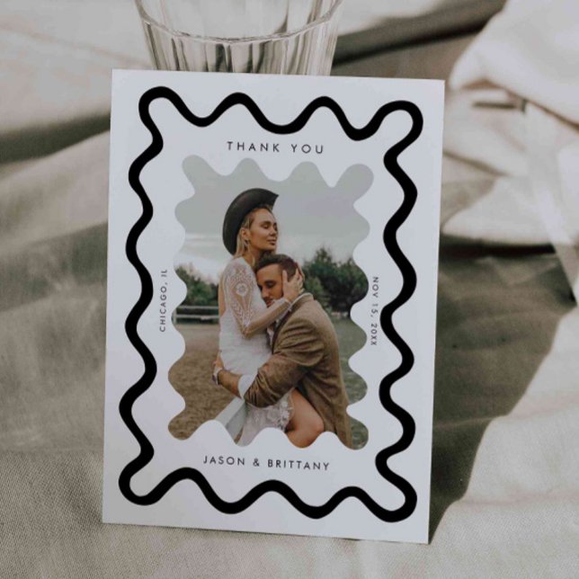 Tarjeta De Agradecimiento Foto de Boda blanco de línea dibujada a mano apres (Subido por el creador)