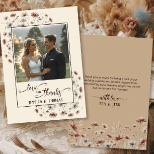Tarjeta De Agradecimiento Foto de boda Boho Chic Flores Silvestres Amor y Ag