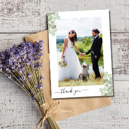 Tarjeta De Agradecimiento Foto de boda botánica de eucalipto elegante 