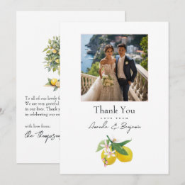 Tarjeta De Agradecimiento Foto de boda botánica de limón elegante