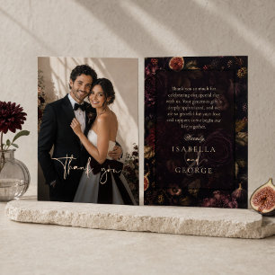 Tarjeta De Agradecimiento Foto de boda botánica floral de burdeos temperamen