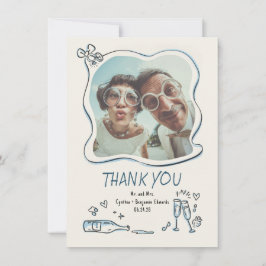 Tarjeta De Agradecimiento Foto de boda caprichosa y divertida a mano alzada