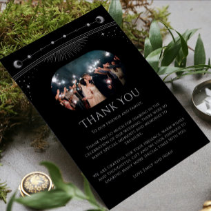 Tarjeta De Agradecimiento Foto de boda celestial de plata negra