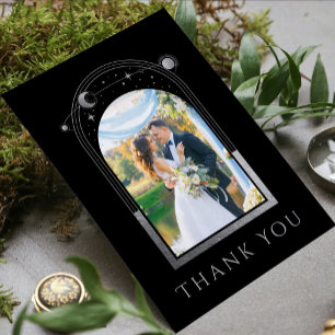 Tarjeta De Agradecimiento Foto de boda celestial de plata negra