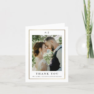 Tarjeta De Agradecimiento Foto de boda clásica elegante dorada