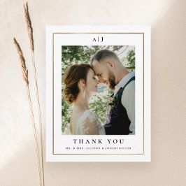 Tarjeta De Agradecimiento Foto de boda clásica elegante dorada