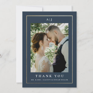 Tarjeta De Agradecimiento Foto de boda clásica elegante dorada