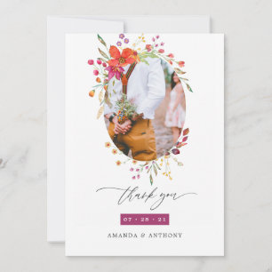 Tarjeta De Agradecimiento Foto de boda con acuarela de flores silvestres