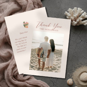 Tarjeta De Agradecimiento Foto de boda con acuarela de isla de puesta de sol