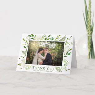 Tarjeta De Agradecimiento Foto de boda con acuarela floral de hortensia blan