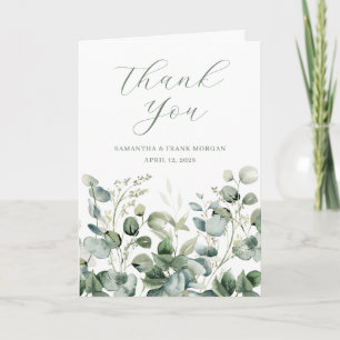 Tarjeta De Agradecimiento Foto de boda con borde de acuarela de flores silve