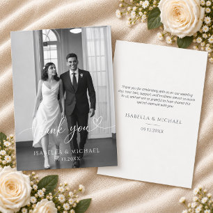 Tarjeta De Agradecimiento Foto de boda con corazón de letra