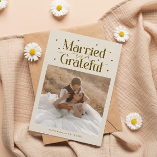 Tarjeta De Agradecimiento Foto de boda con crema casados y agradecidos