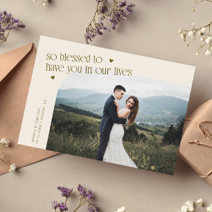 Tarjeta De Agradecimiento Foto de boda con crema Tan Bendecida