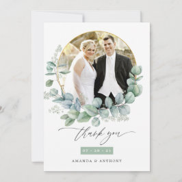 Tarjeta De Agradecimiento Foto de boda con eucalipto acuarela