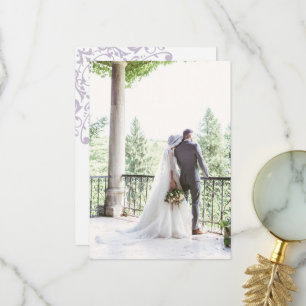 Tarjeta De Agradecimiento Foto de boda con flor de lis púrpura de la Regenci