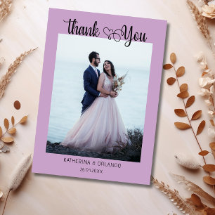 Tarjeta De Agradecimiento Foto de boda con guión de lavanda chic con corazón
