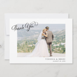 Tarjeta De Agradecimiento Foto de boda con guión minimalista