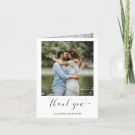 Tarjeta De Agradecimiento Foto de boda con guión minimalista de corazón simp