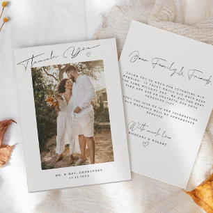 Tarjeta De Agradecimiento Foto de boda con guión moderno