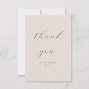 Tarjeta De Agradecimiento Foto de boda con guión moderno simple beige boho d