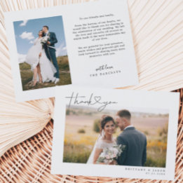 Tarjeta De Agradecimiento Foto de boda con guión simple con corazón