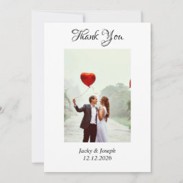 Tarjeta De Agradecimiento Foto de boda con guión simple minimalista y corazó