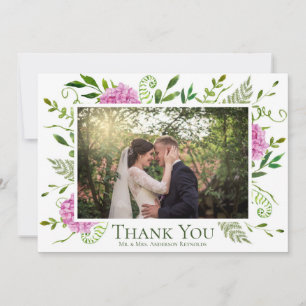 Tarjeta De Agradecimiento Foto de Boda con Hortensias Rosas