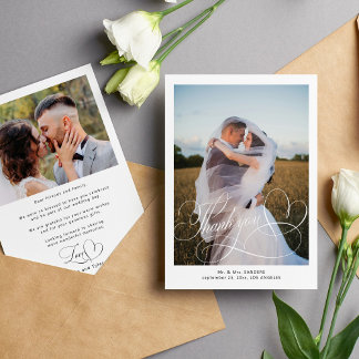 Tarjeta De Agradecimiento foto de boda con letra caligráfica clásica