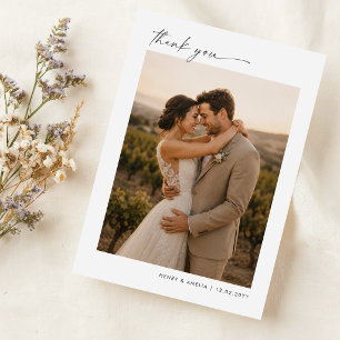 Tarjeta De Agradecimiento Foto de boda con letra manuscrita elegante moderna