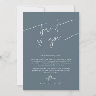 Tarjeta De Agradecimiento Foto de boda con letra manuscrita en pizarra azul