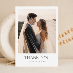 Tarjeta De Agradecimiento Foto de boda con letra manuscrita minimalista simp