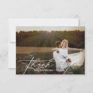 Tarjeta De Agradecimiento Foto de boda con letra manuscrita romántica