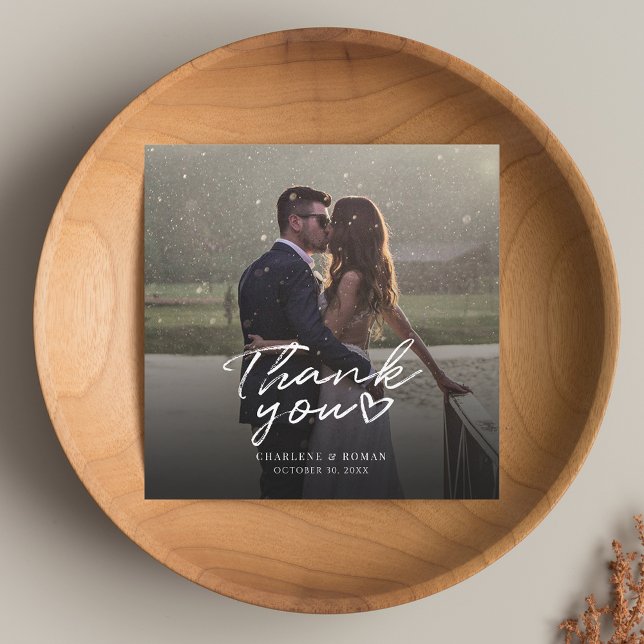 Tarjeta De Agradecimiento Foto de Boda con letras de mano personalizado (Wedding Thank You Photo Square Card)