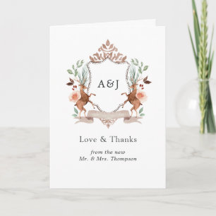 Tarjeta De Agradecimiento Foto de boda con monograma de cresta de Laurel de