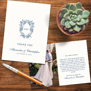 Tarjeta De Agradecimiento Foto de boda con monograma de cresta Regencia vint