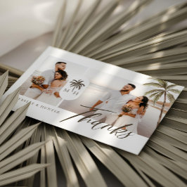 Tarjeta De Agradecimiento Foto de boda con monograma de palma en acuarela mo